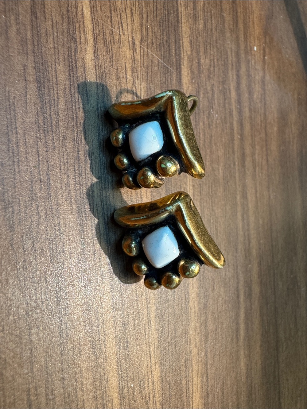 Vintage Gold Tone Earrings with White Center Stones